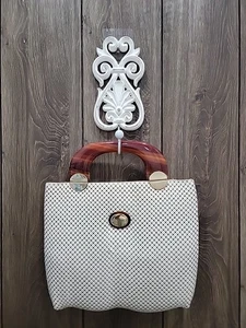 Vintage Whiting And Davis White Mesh Tote Purse Lucite Handles 1960's - Picture 1 of 6