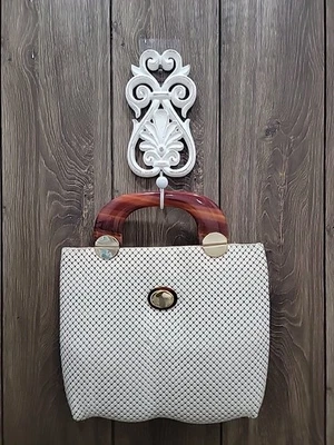 Vintage Whiting And Davis White Mesh Tote Purse Lucite Handles 1960's - Image 1 of 4