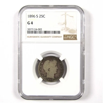 1896 S Barber Quarter G 4 NGC Silver 25c Coin SKU:I11361 - Image 1 of 4