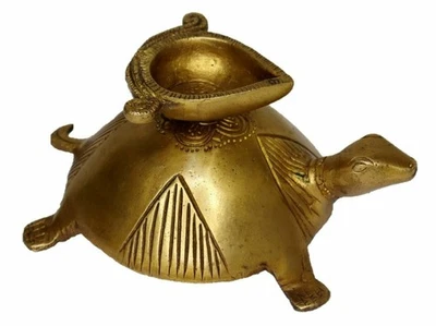 Brass Turtle base Candle Stand Incense Cone Burner Oil Lamp Deepak Diya Figure - Image 1 of 3