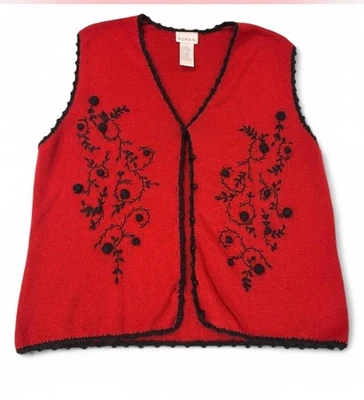 Cottage Core Vintage Sweater Vest Embroidered Floral Flowers - Image 1 of 4