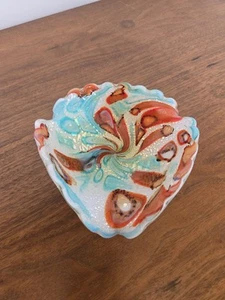 Vintage Venetian Glass Castle Murano Dish Bowl Trinket Aqua Opalescent - Picture 1 of 6