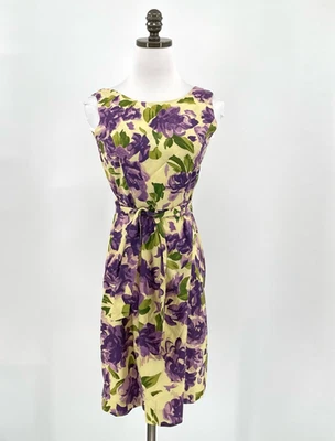 Vestido Tibi Púrpura Floral Envolvente Algodón Sin Mangas Talla 4 Foto 1 de 4