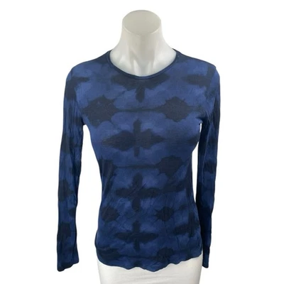 Camiseta Top Vince Azul Negra Manga Larga Tie Dye Abstracto Geométrico Crew S Foto 1 de 3