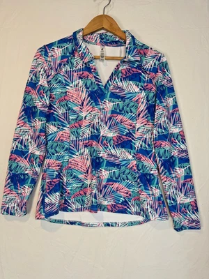 Blusa Top de Golf Kyodan Cuello Manga Larga UPF 50 Hojas Tropicales de Palma Talla Mediana Foto 1 de 4