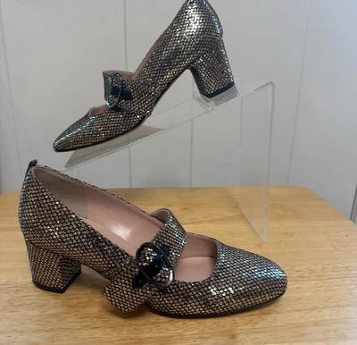 Zapatos SJP Sarah Jessica Parker 35.5 5.5 Tartt Mary Jane Bloque Brillo Metálico Foto 1 de 4
