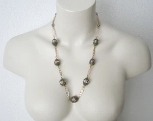 Kette Vintage Wedding Cake Glasperlen Emaille Schmuck Grün Bunt 38,5 g/64,5 cm - Bild 1 von 6