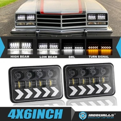 Par de faros LED de 4x6" para Buick Century 76-88 alto/bajo DRL señal de giro dinámica Foto 1 de 4