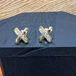 Pendientes perforados vintage Avon Sparkle X Kiss estrás tono dorado  - Imagen 1 de 11