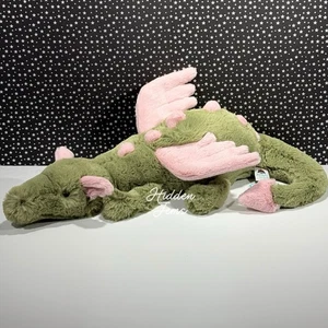 AUTHENTIC❣️Jellycat LARGE MALACHY DRAGON - Soft Plush Toy Green Pink Lovey NWT - Picture 1 of 3