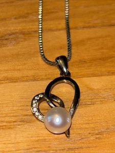 Carolyn Pollock 925 Sterling Silber Herz Anhänger mit Perle. Kette ist nicht 925 - Bild 1 von 5