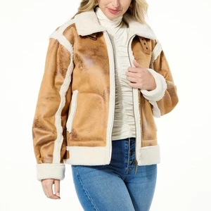 G by Giuliana Damenmantel Kunst-Wildleder & Lammfell Reißverschluss vorne karamellfarben – 139,95 $ - Bild 1 von 2