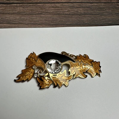 Broche prendedor hojas de otoño firmado Berebi esmalte y estrás tono dorado Foto 1 de 4