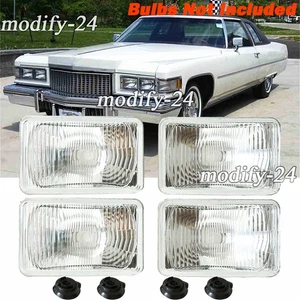 4PCS 4x6" Glass Headlight Lamp Housings Fit Cadillac Fleetwood DeVille 1975-1986 - Picture 1 of 12