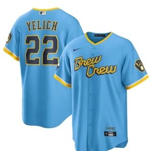 #22 Christian Yelich Milwaukee Brewers City Connect maglia cucita uomo taglia L - Foto 1 di 10