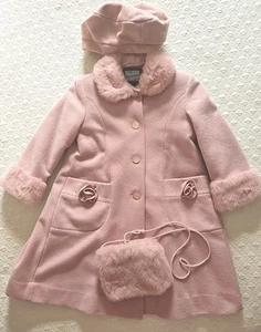 Vtg Tailored by Rothschild Wool Coat Union Made Girls Size 5 Pink + Hat + Purse - Picture 1 of 18