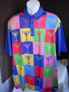 Camisa polo S/S 100 % poliéster estampado vidrio Martini golf lista nueva sin etiquetas talla 2XL - Imagen 1 de 7