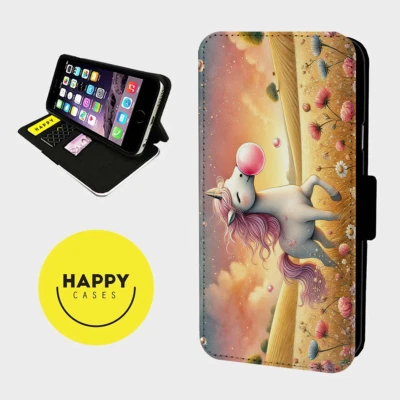 EINHORN BUBBLEGUM TIERE - Kunstleder Flip Handy Hülle Cover - iPhone/Samsung - Bild 1 von 4