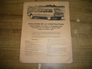 REVUE TECHNIQUE évolution CITROËN CX 2400 a carbu et 2400 et 2500 inj depuis 82 - Imagen 1 de 1