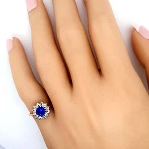 Yellow Gold Created Spinel & Cubic Zirconia Halo Ring - Picture 1 of 12