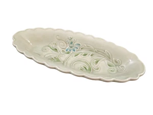 Vintage Green Porcelain Celery Serving Dish Glazed Textured Floral & Vine - Picture 1 of 10