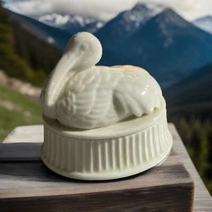 Vintage 1977 Porcelain Crane Pelican Stork Maritime Trinket Box Fritz & Floyd - Picture 1 of 7
