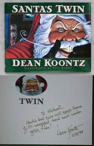 Signed 1st UK Ed SANTA'S TWIN Dean Koontz HC/DJ 1996 FUNNY INSCRIPTION CHRISTMAS - Picture 1 of 4