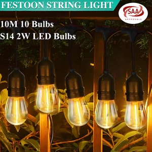 Festoon String Lights 10M 10 LED Bulbs Christmas Wedding Party Waterproof Light - Picture 1 of 12