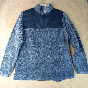 Athletic Works Womens Sz L 12-14 Blue Fleece Pullover 1/4 Zip Long Sleeve Hoodie - Picture 1 of 8