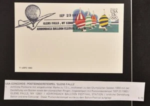USA 1983 Motiv CONCORDE on Glenn Falls Balloon Contest Card - Picture 1 of 3
