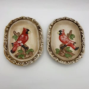 Vintage Atlantic Mold Ceramic Oval Plate Wall Art Home Decor Cardinal Birds Two - Picture 1 of 10