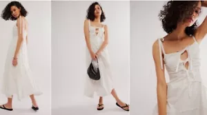 Free People Palma Midi Dress in Optic White - size SMALL - NEW - RRP £140 - Picture 1 of 8