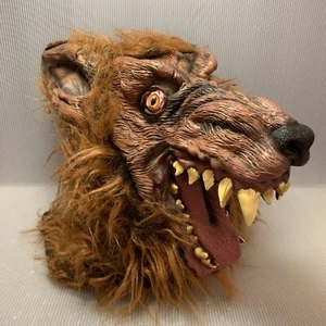 Wolf Head Mask Werewolf  Halloween Party Costume Cosplay Scary Teeth, Brown - Picture 1 of 10