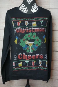 Holiday Time Black Long Sleeve Christmas Cheers Holiday Sweater Juniors XL 16/18 - Picture 1 of 3