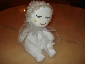 witzige weiße Spieluhr Engelfigur aus Stoff mit beweglichem Kopf Stille Nacht - Bild 1 von 7