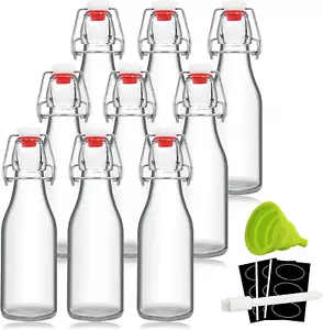 8Oz Swing Top Bottles - Glass Beer Bottle with Airtight Rubber Seal Flip Caps fo - Picture 1 of 8