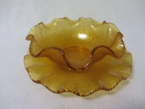 VINTAGE COLONY DEPRESSION BERNSTEINGLAS SET WAFFEL MITTAGESSEN RÜSCHE 6" TELLER & SCHÜSSEL - Bild 1 von 3