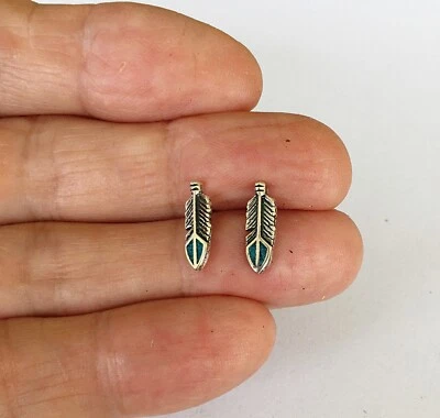 Sterling Silver 14mm Feather with inlay and Hypo-Allergenic Post stud earrings. - Image 1 of 3