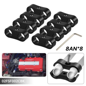 8pcs AN8 16MM Braided Hose Separator Clamp Fitting 8AN Adapter Bracket Black - Picture 1 of 7