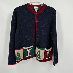 Breckenridge Womens Ugly Christmas Sweater Cardigan Size PM Petite Button Santa - Picture 1 of 7