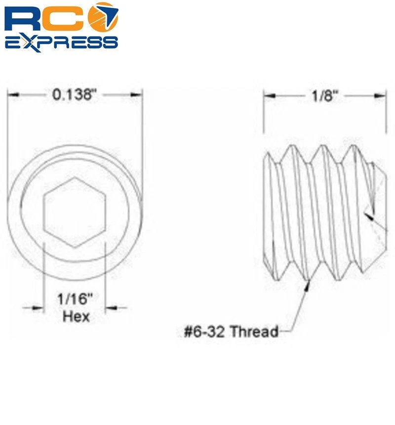 Custom Works RC 6-32 x 1/8 inch set screws stainless steel CUS5004 - Image 1 of 1