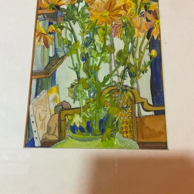 Vintage flower floral watercolor original hand painted yellow daisy  - Image 1 of 4