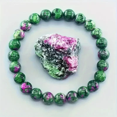 Conjunto de pulsera de zoisita rubí y piedra cruda pulsera curativa regalos para hombres mujeres Foto 1 de 4