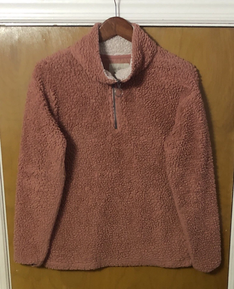 Pullover Sherpa 1/4 Cremallera De Colección Para Mujer TAN Acogedor Suave con Cuello Interior Blanco Talla M  Foto 1 de 4