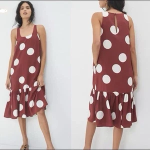Anthropologie Womens Michaela Flounced Polka Dots Maxi Dress Brown Sz SMALL NWT - Picture 1 of 9