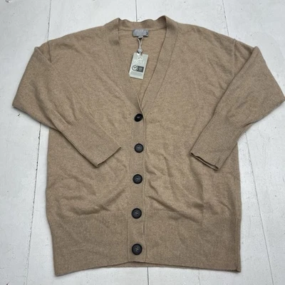 Pure Camel Brown Cashmere Boyfriend Button Front Cardigan Sweater Women's 12 New - Image 1 of 4