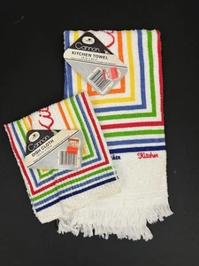 Vintage Cannon Dish Cloth & Kitchen Towel Set Rainbow Fringe Set of 2 NWT - Picture 1 of 4