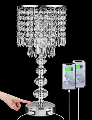 Crystal Table Lamps for Bedroom Nightstand - Touch Bedside Lamps with Two USB Ch - image 1 of 4
