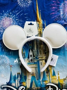 2025 Disney Parks Mickey Mouse Autograph White Faux Leather Ears Headband New - Picture 1 of 1