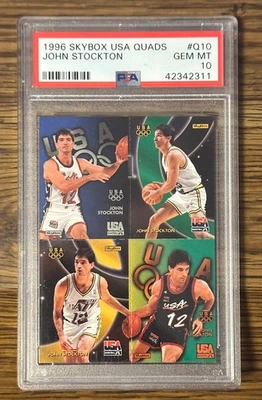 1996 SKYBOX USA QUADS JOHN STOCKTON PSA 10 POP 1 RARE!!! - Image 1 of 2